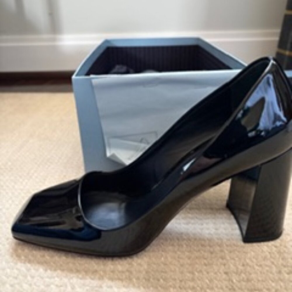 Black patent prada pumps